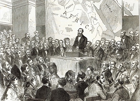 Sir Samuel Baker at the meeting of the Royal Geographical Society, from ''The Illustrated London New van English School