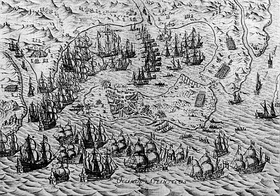 The Capture of Cadiz, 21 June 1596 van English School