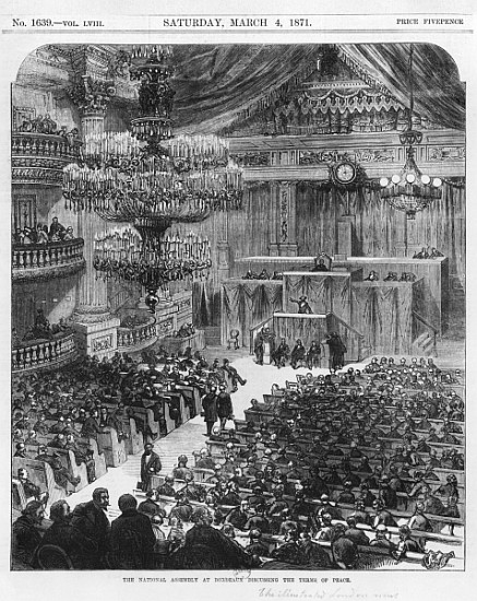 The National Assembly at Bordeaux discussing the terms of peace, the 4th of March 1871 (b/w engravin van English School