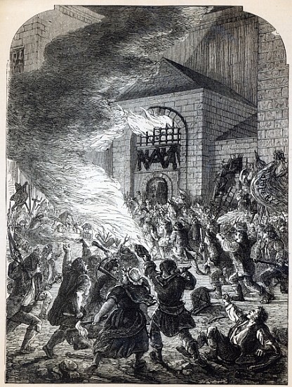 The ''No Popery'' rioters burning the prison of Newgate in 1780 van English School