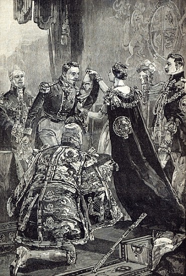 The Queen investing the Emperor of the French with the Order of the Garter van English School