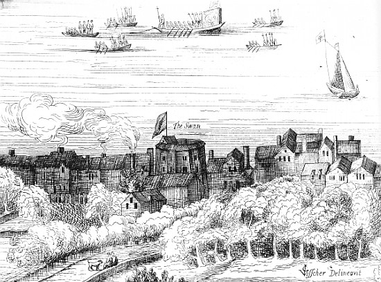 The Swan Theatre on the Bankside as it appeared in 1614 van English School
