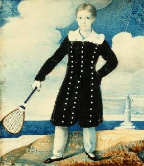Boy with Badminton Racket (w/c on card)