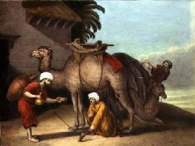 Two Camels with Attendants