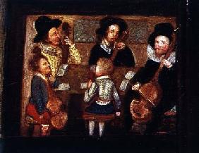 Musicians at Wadley House, detail from The Life and Death of Sir Henry Unton (1557-96)
