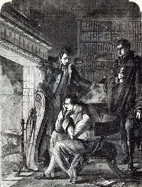 Napoleon brooding the fire the night before his Abdication and Departure from Fontainebleau on 20th 