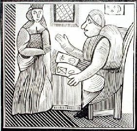 A Woman seeks guidance from the Soothsayer, copy of an illustration from 'The History of Mother Bunc