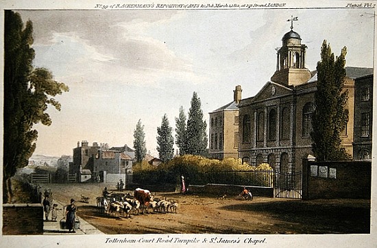 Tottenham Court Road Turnpike and St. James''s Chapel, from ''Ackerman''s Repository of Arts'' publi van English School