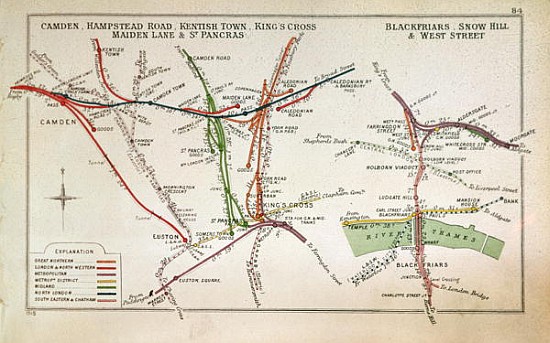 Transport map of London, c.1915 van English School