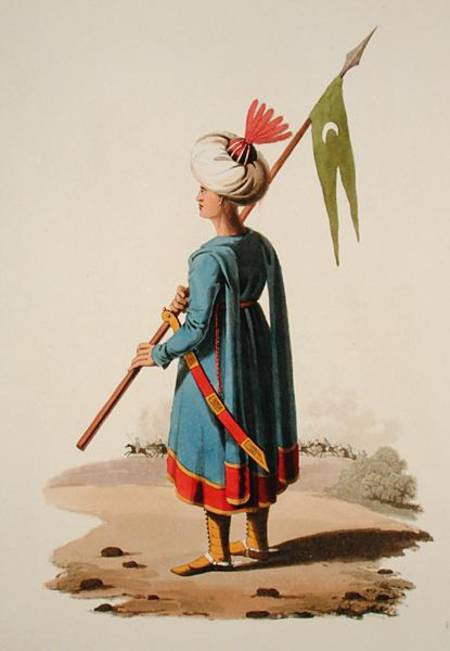 Turkish soldier, from 'Costumes of the Various Nations', Volume VII, 'The Military Costume of Turkey van English School