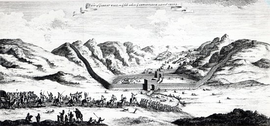 View of the Great Wall on the side where the Ambassador entered China, from ''A Collection of Voyage van English School
