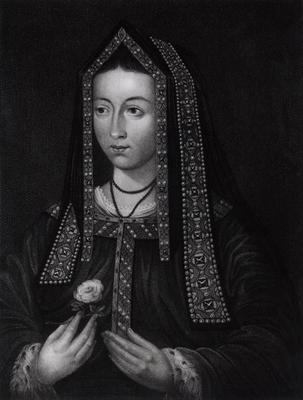 Portrait of Elizabeth of York (1467-1503) (engraving) (b/w photo) van English School, (16th century)