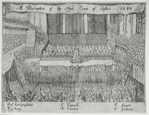 A Description of the High Court of Justice (The Trial of Charles I) (engraving) van English School, (17th century)