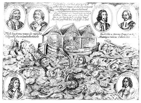 England's Ark Secured and the Enemies to the Parliament and Kingdom Overwhelmed, 1645-46 (engraving) van English School, (17th century)