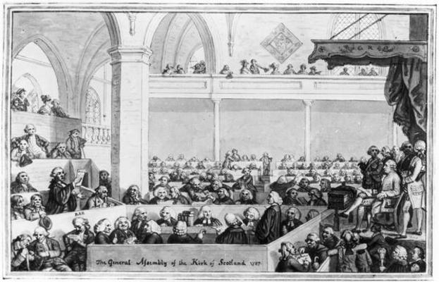 The General Assembly of the Kirk of Scotland, 1787 (engraving) (b&w photo) van English School, (18th century)