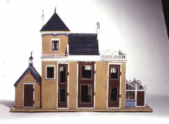 Model villa made of carved wood in the architectural style of 1860's made by Thomas Risley (1872-193 van English School, (19th century)