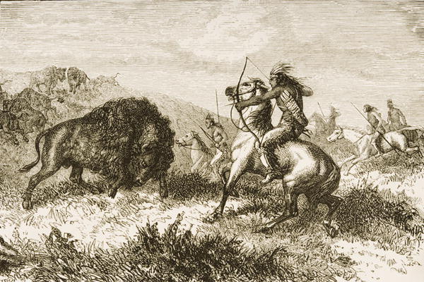 Buffalo Hunting on the Great Plains between St. Louis and Denver, c.1870, from 'American Pictures', van English School, (19th century)