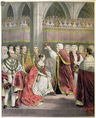 Her Most Gracious Majesty Queen Victoria, Crowned June 28th 1838 (colour litho) van English School, (19th century)