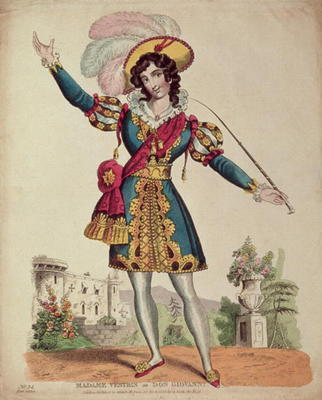 Madame Vestris in the role of Don Giovanni from Mozart's opera 'Don Giovanni' (coloured engraving) van English School, (19th century)