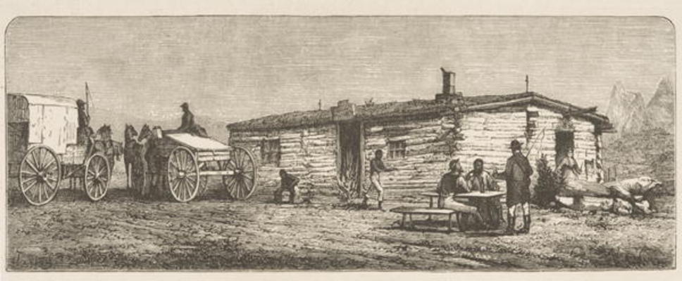 Old Post Station on the Prairie, near Denver, c.1870, from 'American Pictures', published by The Rel van English School, (19th century)