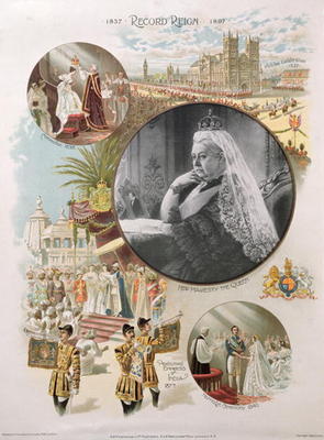 Queen Victoria (1819-1901) depicted at the time of her Diamond Jubilee in 1897 together with some of van English School, (19th century)
