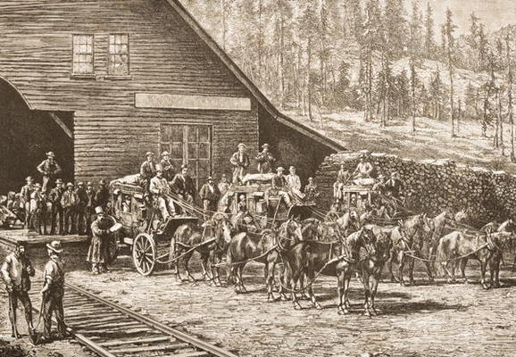 Reno Station on the Central Pacific Railway, in c.1870, from 'American Pictures' published by the Re van English School, (19th century)