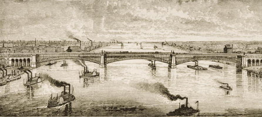 Steel Bridge Crossing the Mississippi River at St. Louis, c.1874, from 'American Pictures', publishe van English School, (19th century)
