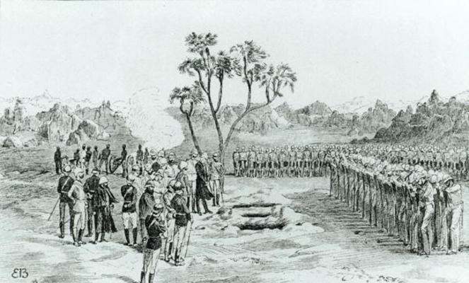 The Burial of General Earle and Colonels Eyre and Coveney at Kirbekan, from 'The Campaign of the Cat van English School, (19th century)