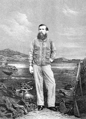 Portrait of John Speke (1827-64) in front of Lake Victoria, frontispiece to 'Journal of the Discover