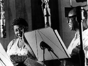 Ella Fitzgerald American jazz Singer with Louis Armstrong jazz trumpet player and Singer during a re
