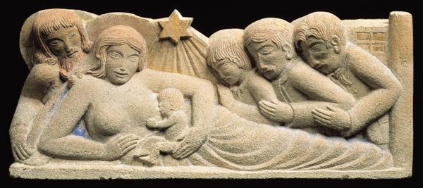 Nativity and the Adoration of the Magi, 1922 (portland stone relief with added colour) 