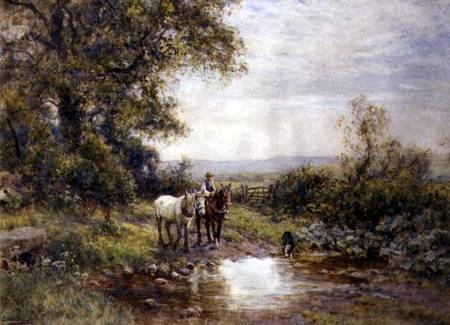 Horses by a Stream van Ernest Albert Waterlow