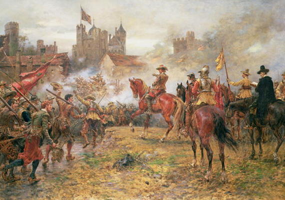 Cromwell at the Storming of Basing House, 1900 (oil on canvas) van Ernest Crofts