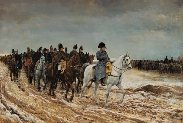 Napoleon und die Generäle Ney, Berthier, Drouaut, Gourgaud und de Flahaut im Feldzug van Ernest Meissonier