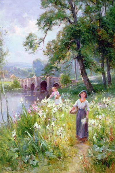 Picking Flowers by the River van Ernest Walbourn