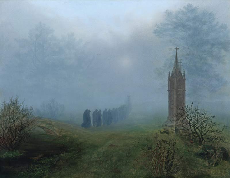 Prozession im Nebel van Ernst Ferdinand Oehme