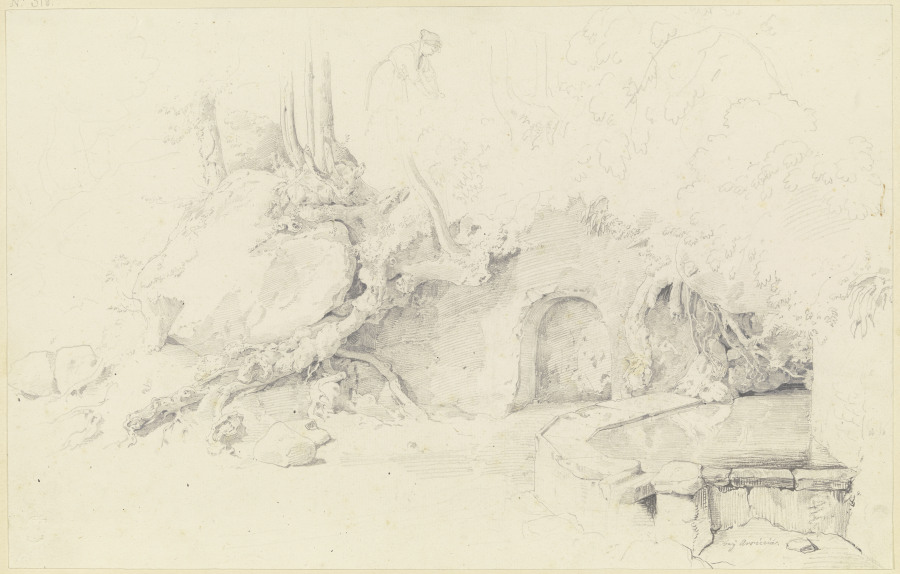 Bei Ariccia, Brunnen bei einem Einsiedlerhäuschen van Ernst Fries