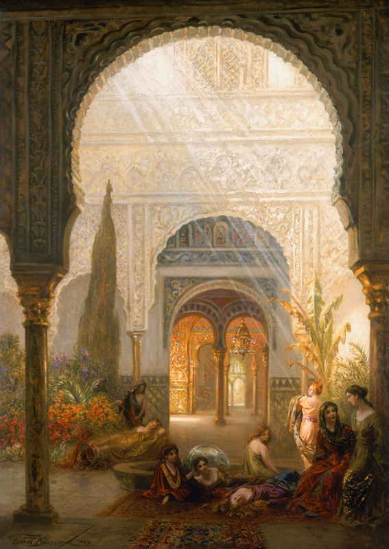 Der Patio de la Reina im Alcazar, Sevilla. van Ernst Karl Eugen Körner