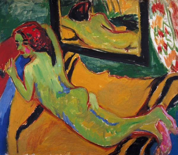 Liegender Akt vor Spiegel van Ernst Ludwig Kirchner