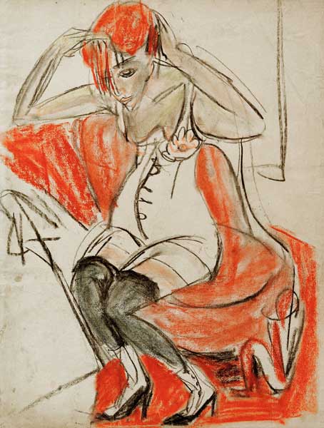 Meisje op paarse leunstoel van Ernst Ludwig Kirchner