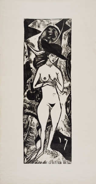 Akt mit schwarzem Hut van Ernst Ludwig Kirchner