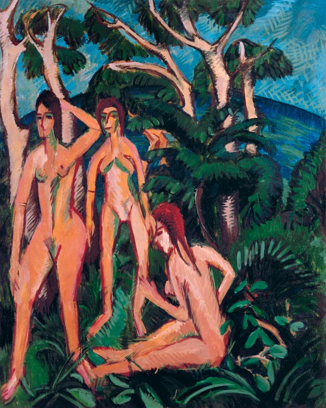 Badende unter Bäumen van Ernst Ludwig Kirchner