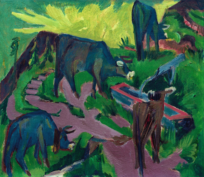 Cows during Sunset van Ernst Ludwig Kirchner