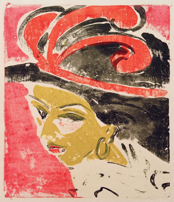 Kokottenkopf mit Federhut. van Ernst Ludwig Kirchner
