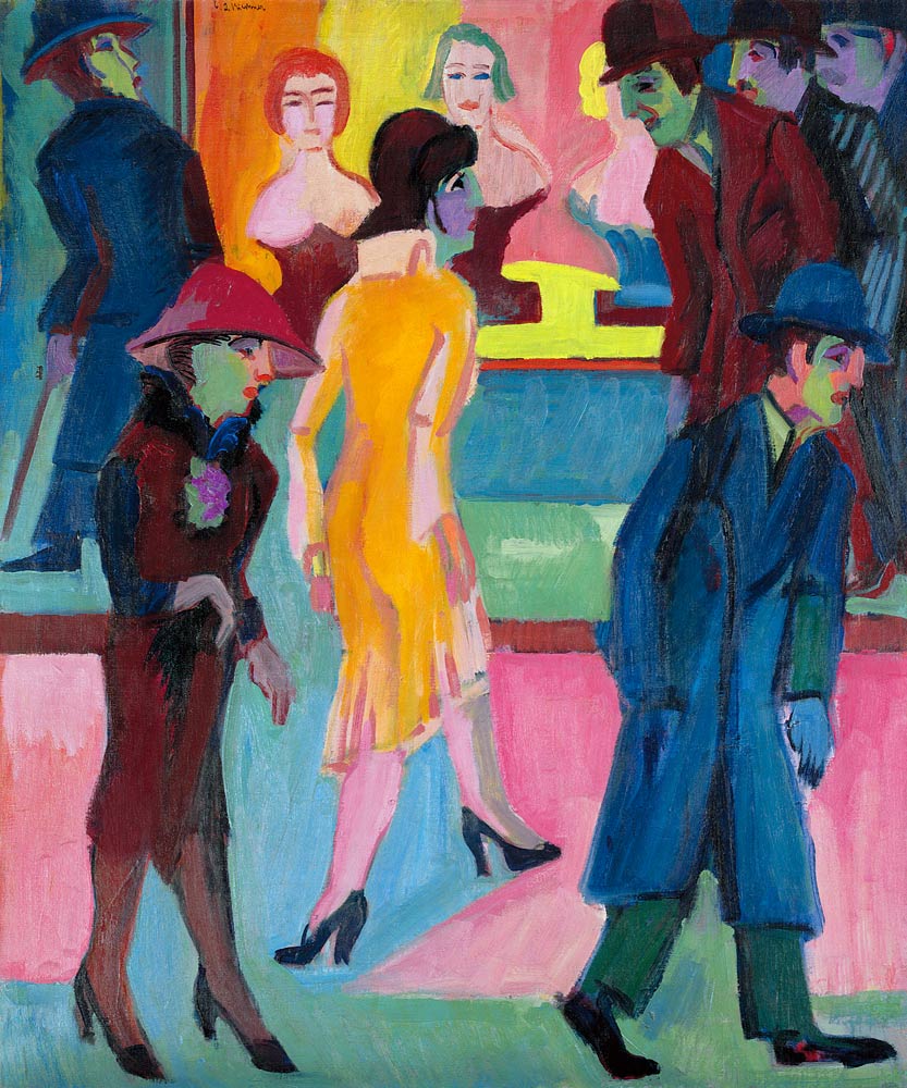 Straßenbild vor dem Friseurladen van Ernst Ludwig Kirchner