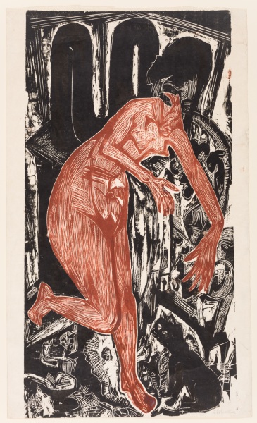 Woman Bathing by the Oven van Ernst Ludwig Kirchner