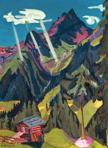 Bündner Landschaft mit Sonnenstrahlen van Ernst Ludwig Kirchner