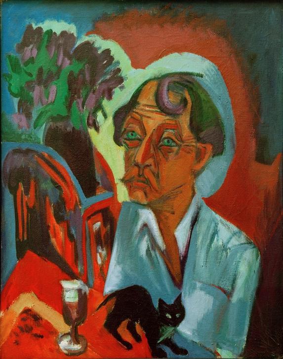 Der Maler Stirner mit Katze van Ernst Ludwig Kirchner