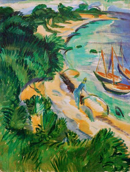 Fehmarnbucht mit Booten van Ernst Ludwig Kirchner