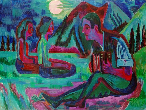Handorgler in Mondnacht van Ernst Ludwig Kirchner